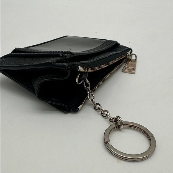Coach Mini Skinny Cross Grain Leather ID Case Zip Top Closure Attached Key Ring - Picture 5 of 7